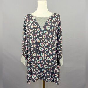 Dear Scarlett Soft & Cozy Pastel Animal Print Tunic Top Cuffed 3/4 Sleeve